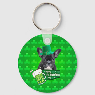 Cute French Bulldog Puppy Hat St. Patrick Day Key Ring