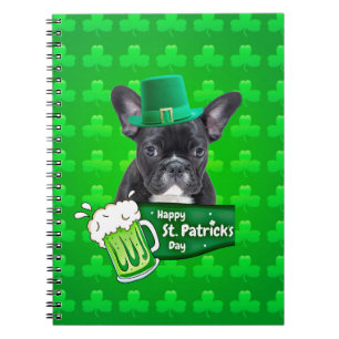 Cute French Bulldog Puppy Hat St. Patrick Day Notebook