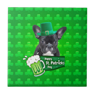 Cute French Bulldog Puppy Hat St. Patrick Day Tile