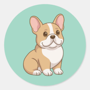Cute French Bulldog Puppy on Green Classic Round Sticker
