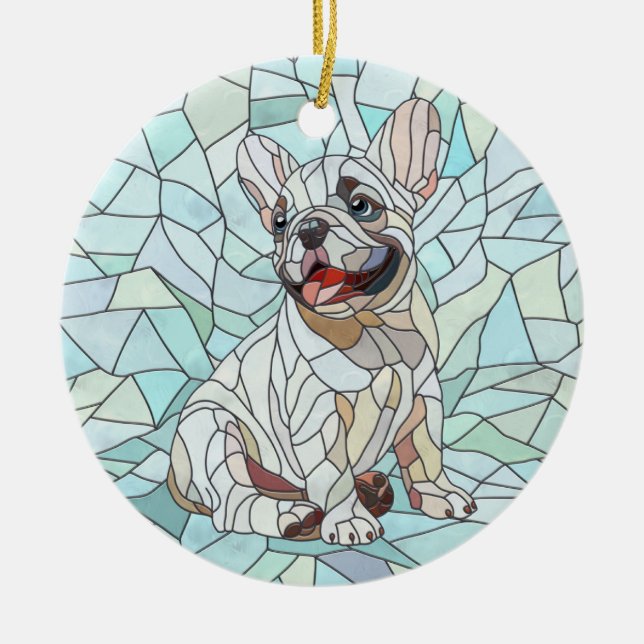 Cute French Bulldog Puppy - pastel mosaic Ceramic Ornament (Front)