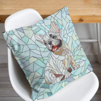 Cute French Bulldog Puppy - pastel mosaic Cushion