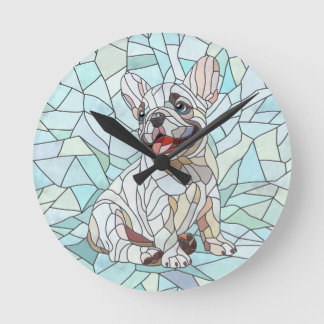 Cute French Bulldog Puppy - pastel mosaic Round Clock