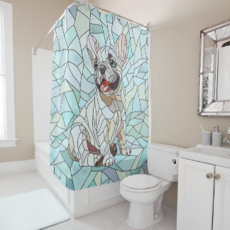 Cute French Bulldog Puppy - pastel mosaic Shower Curtain