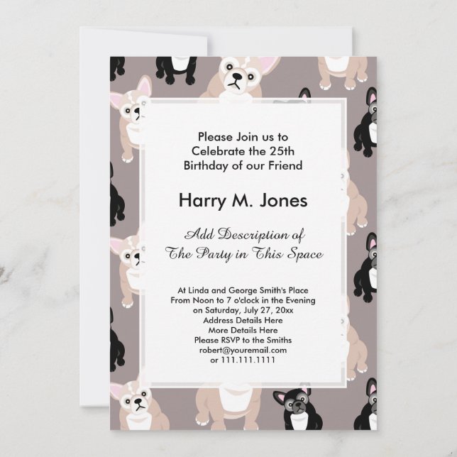 Cute French Bulldog Puppy Pattern Invitation (Back)