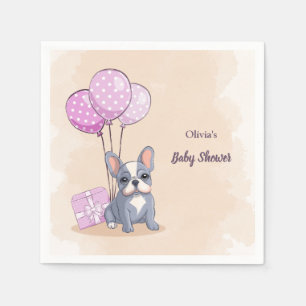 Cute French Bulldog Puppy Pink Balloon Baby Shower Napkin