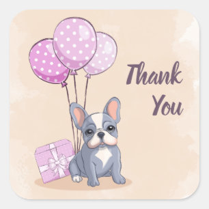 Cute French Bulldog Puppy Pink Balloon Baby Shower Square Sticker