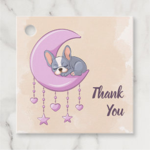 Cute French Bulldog Puppy Pink Moon Baby Shower Favour Tags