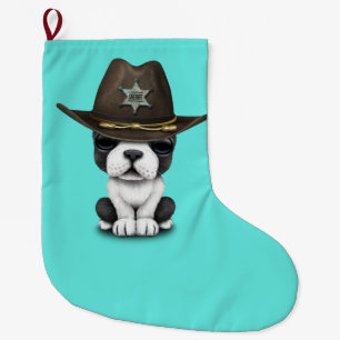 Cute French Bulldog Puppy Sheriff Large Christmas Stocking