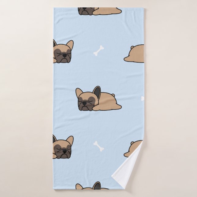 Cute french bulldog puppy sleeping seamless patter bath towel (Bath Towel)