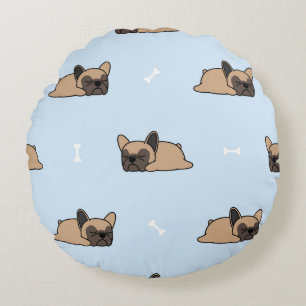 Cute french bulldog puppy sleeping seamless patter round cushion