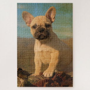 Cute French Bulldog puppy, vintage photo Jigsaw Puzzle