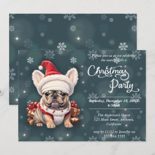 Cute French Bulldog Qanta Hat Christmas Party Invitation