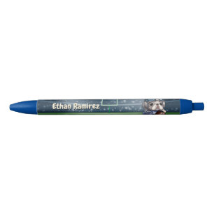 Cute French bulldog quarterback stadium cartoon Black Ink Pen