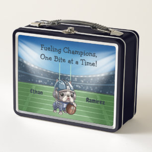 Cute French bulldog quarterback stadium cartoon Metal Lunch Box
