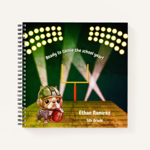Cute French bulldog quarterback stadium cartoon Notebook