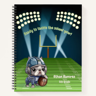 Cute French bulldog quarterback stadium cartoon Notebook