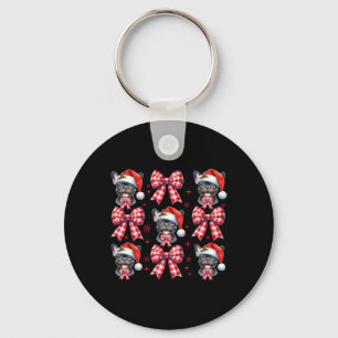 Cute French Bulldog Red Plaid Coquette Bow Christm Key Ring
