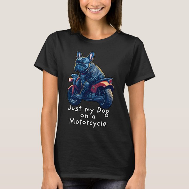 Cute French Bulldog riding motorcycle at Christmas T-Shirt (Front)