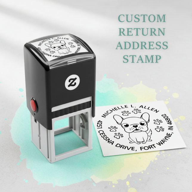 Cute French Bulldog Round Return Address Stamp (Fun round return address stamp for French Bulldog lovers! 🐾)