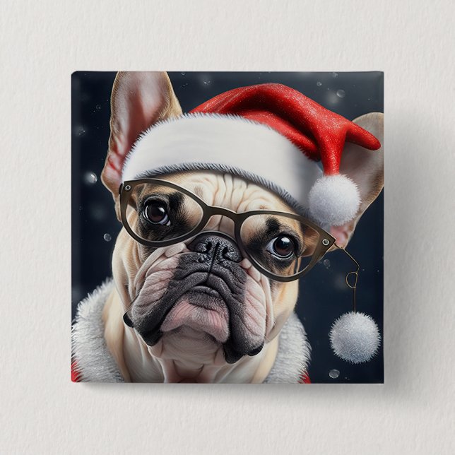Cute French Bulldog Santa Christmas Holiday Design 15 Cm Square Badge (Front)