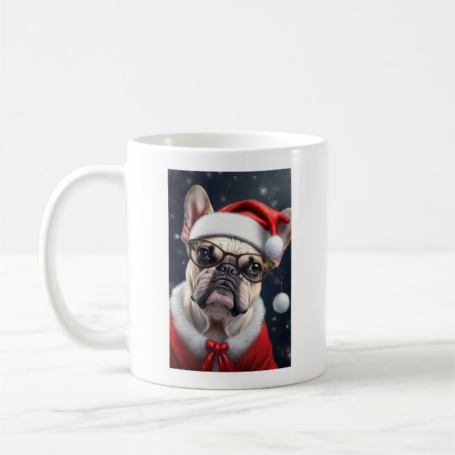 Cute French Bulldog Santa Christmas Holiday Design Coffee Mug (Left)