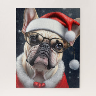 Cute French Bulldog Santa Christmas Holiday Design Jigsaw Puzzle
