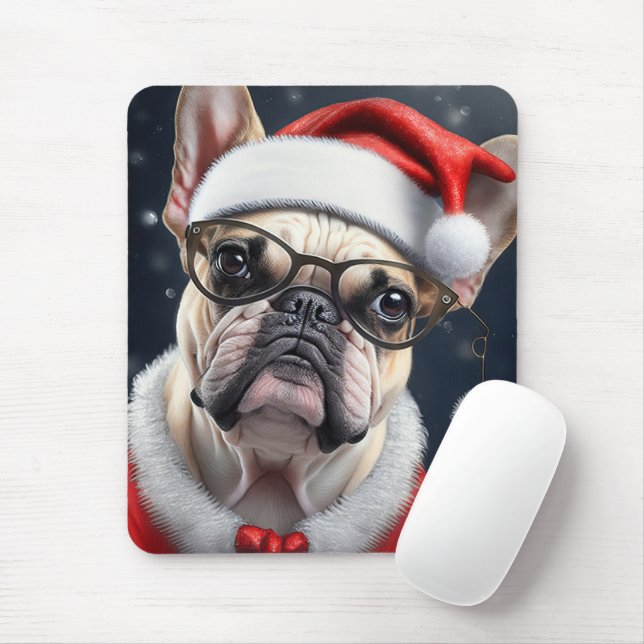 Cute French Bulldog Santa Christmas Holiday Design Mouse Pad (With Mouse)