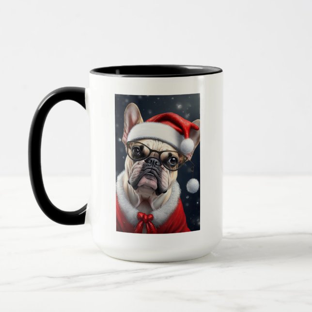 Cute French Bulldog Santa Christmas Holiday Design Mug (Left)
