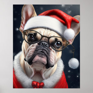 Cute French Bulldog Santa Christmas Holiday Design Poster
