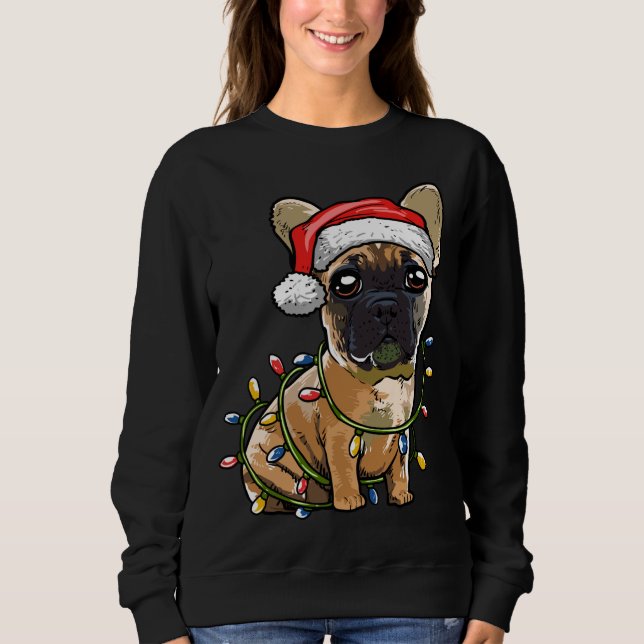 Cute French Bulldog Santa Christmas Tree Lights Xm Sweatshirt (Front)