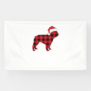 Cute French Bulldog Santa Hat Christmas Red Plaid  Banner