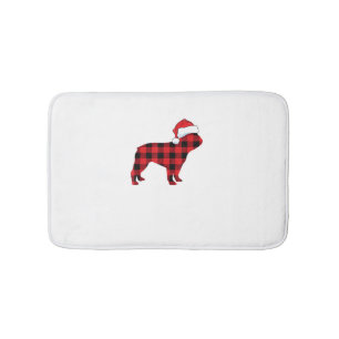 Cute French Bulldog Santa Hat Christmas Red Plaid Bath Mat