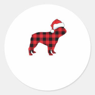 Cute French Bulldog Santa Hat Christmas Red Plaid Classic Round Sticker