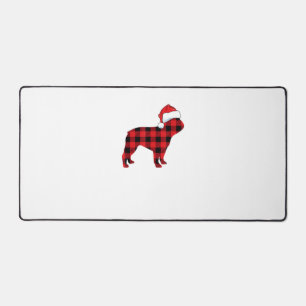 Cute French Bulldog Santa Hat Christmas Red Plaid  Desk Mat