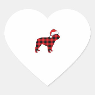 Cute French Bulldog Santa Hat Christmas Red Plaid Heart Sticker
