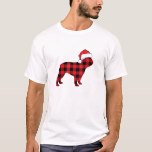 Cute French Bulldog Santa Hat Christmas Red Plaid T-Shirt