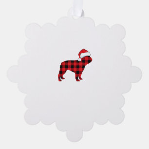 Cute French Bulldog Santa Hat Christmas Red Plaid  Tree Decoration Card