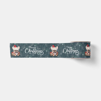Cute French Bulldog Santa Hat Merry Christmas Satin Ribbon