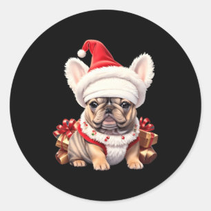 Cute French Bulldog Santa Hat Merry Christmas T Sh Classic Round Sticker