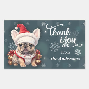 Cute French Bulldog Santa Hat Thank You Christmas Rectangular Sticker
