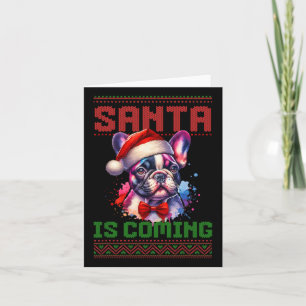 Cute French Bulldog Santa Hat Ugly Christmas Holid Card