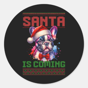 Cute French Bulldog Santa Hat Ugly Christmas Holid Classic Round Sticker