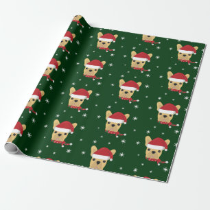 Cute French Bulldog Santa Hat Wrapping Paper