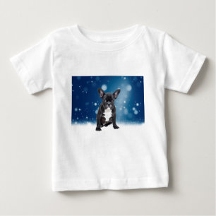 Cute French Bulldog Snow Stars Blue Christmas Baby T-Shirt