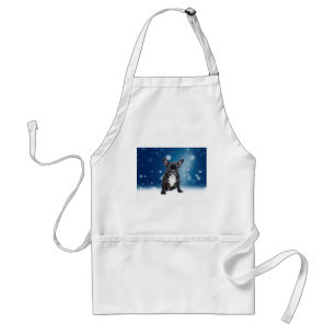 Cute French Bulldog Snow Stars Blue Christmas Standard Apron