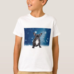 Cute French Bulldog Snow Stars Blue Christmas T-Shirt