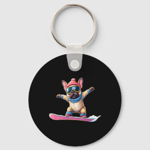 Cute French Bulldog Snowboarding Winter Sports  Key Ring