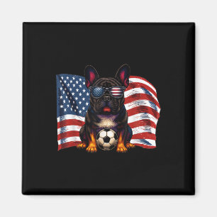 Cute French Bulldog Soccer Usa Flag Sungles Patrio Magnet
