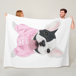 Cute French Bulldog Stuck Just Love Me Fleece Blanket